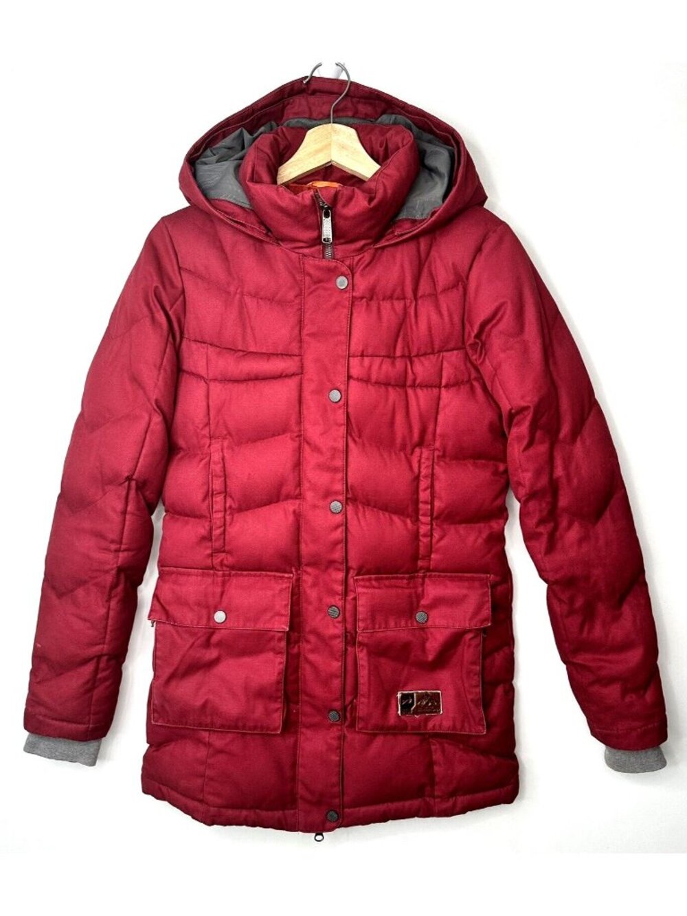 Orage Puffer Parka Womens XS Red Hooded Insulated Winter Utility Coat Full Zip